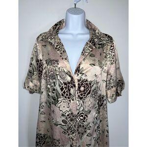 BCBG Maxazria Silk Floral Shirt Dress Womens LARGE